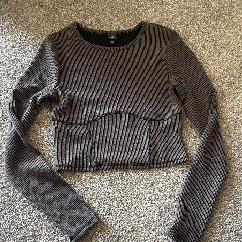Wild Fable Ribbed Long Sleeve Crop Top - Black